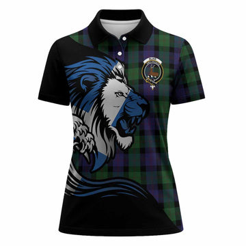 Blair Tartan Crest Women Polo Shirt Scottish Golden Lions Wave Flow