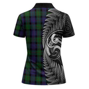 Blair Tartan Crest Women Polo Shirt With New Zealand Silver Fern Maori Koru