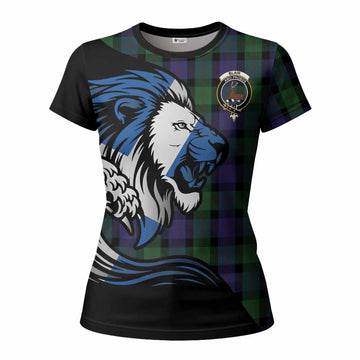 Blair Tartan Crest Women T shirt Scottish Golden Lions Wave Flow