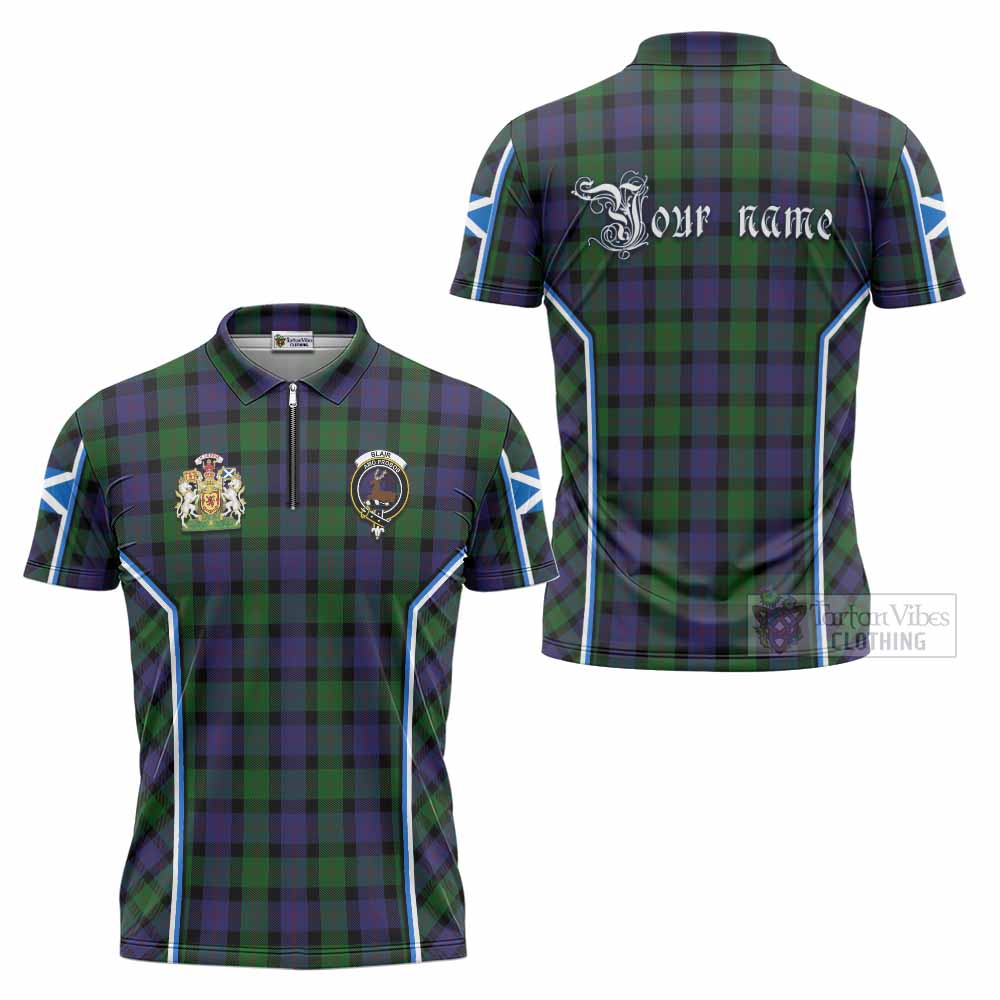 Blair Tartan Crest Zipper Polo Shirt Scotland Coat of Arm Flag Style - Tartan Vibes Clothing