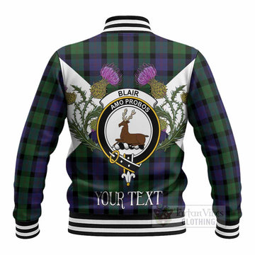 Blair Tartan Family Crest Baseball Jacket Scottish Burns Night Thistle Floral