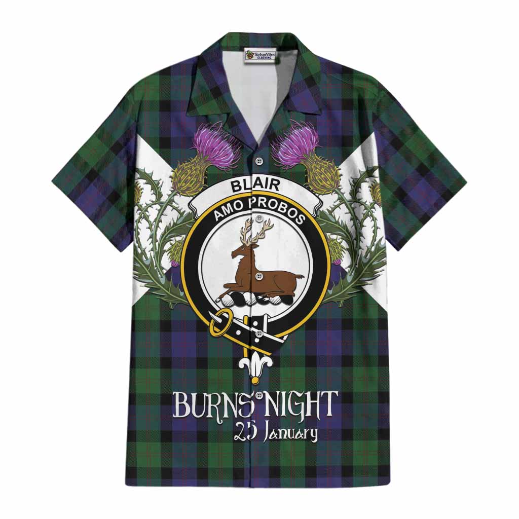 Blair Tartan Family Crest Cotton Hawaiian Shirt Scottish Burns Night Thistle Floral