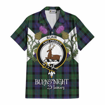 Blair Tartan Family Crest Cotton Hawaiian Shirt Scottish Burns Night Thistle Floral