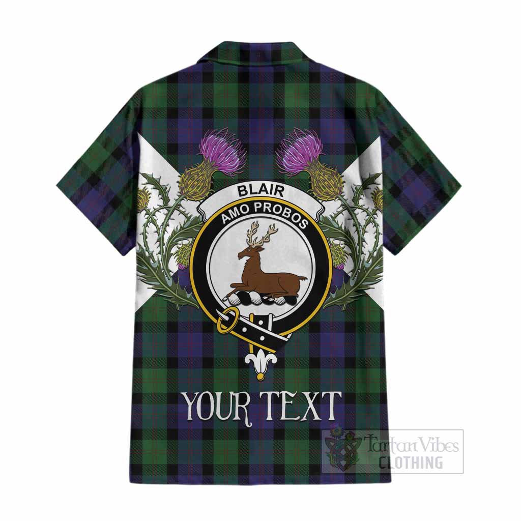 Blair Tartan Family Crest Cotton Hawaiian Shirt Scottish Burns Night Thistle Floral