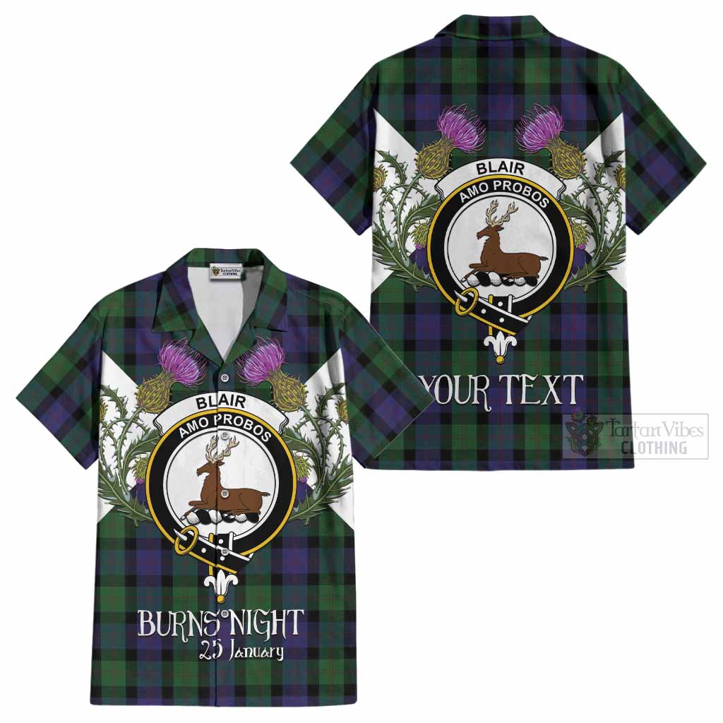 Blair Tartan Family Crest Cotton Hawaiian Shirt Scottish Burns Night Thistle Floral