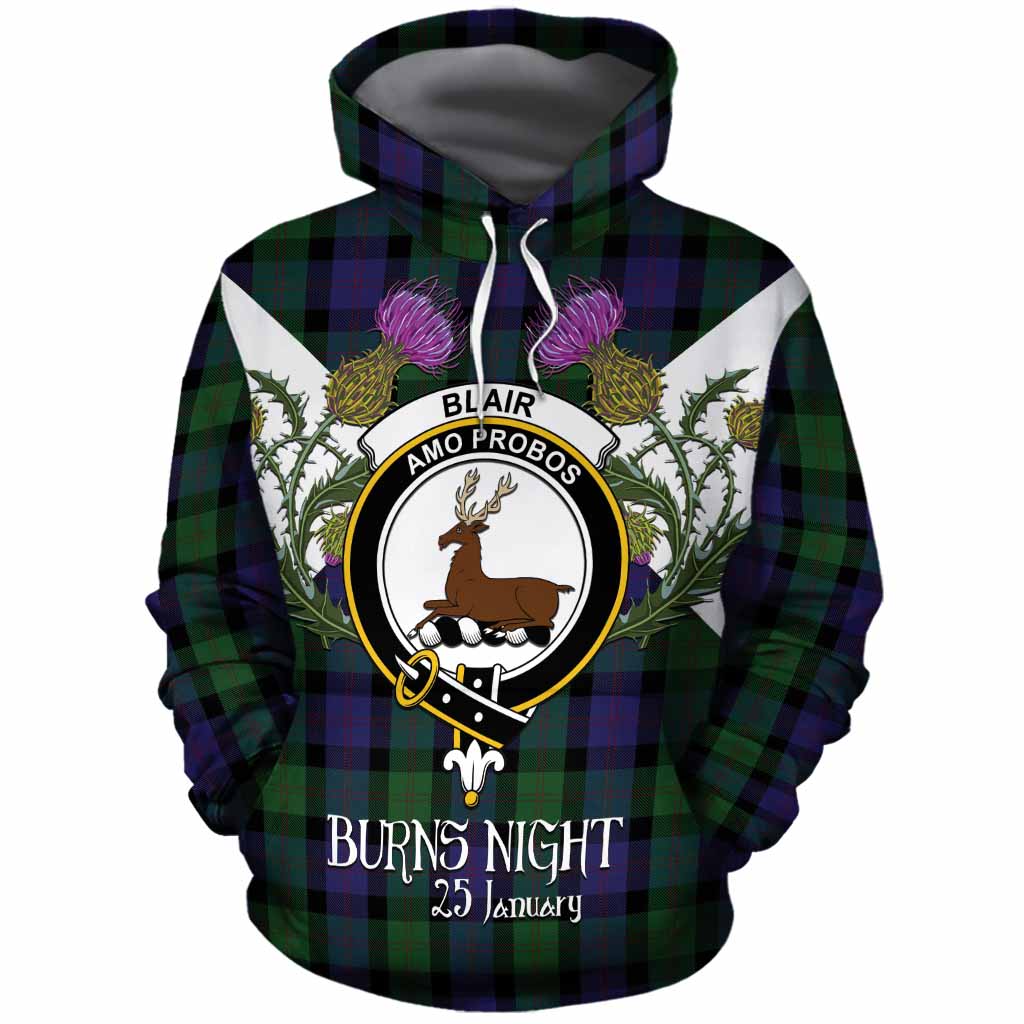 Blair Tartan Family Crest Cotton Hoodie Scottish Burns Night Thistle Floral