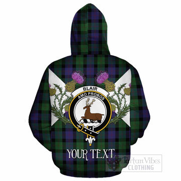 Blair Tartan Family Crest Cotton Hoodie Scottish Burns Night Thistle Floral