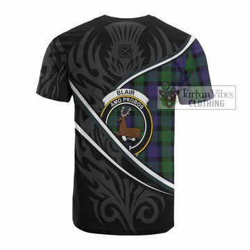 Blair Tartan Family Crest Cotton T-shirt Celtic Scottish Thistle Floral