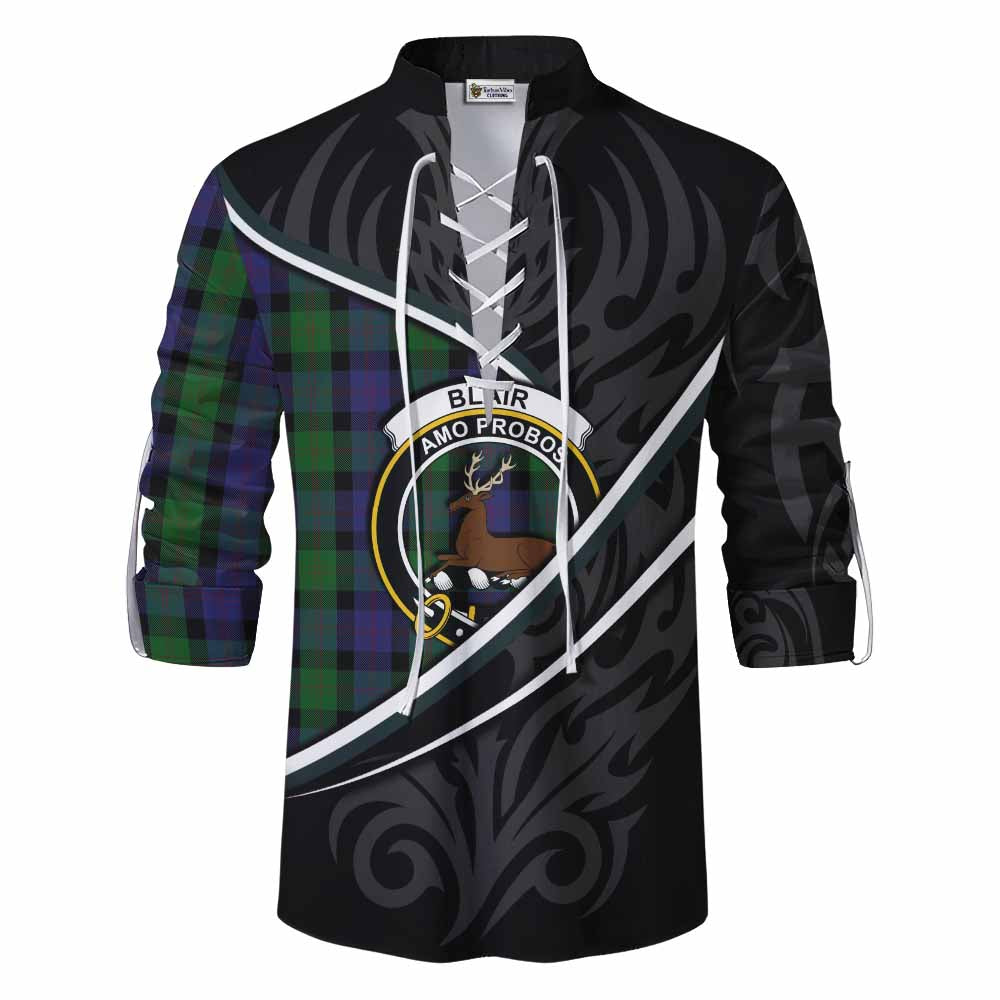Blair Tartan Family Crest Ghillie Kilt Shirt Celtic Scottish Thistle Floral - Tartan Vibes Clothing