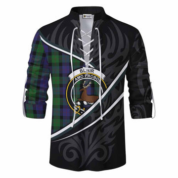 Blair Tartan Family Crest Ghillie Kilt Shirt Celtic Scottish Thistle Floral
