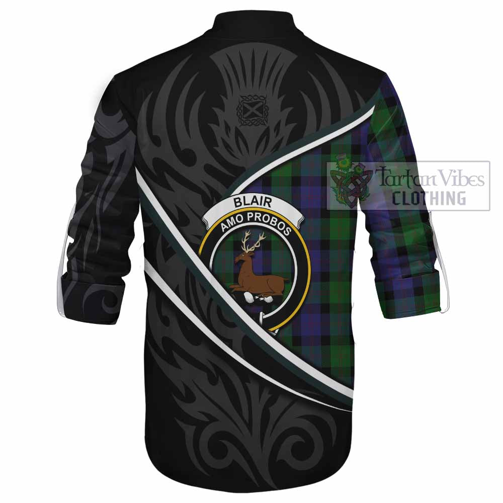Blair Tartan Family Crest Ghillie Kilt Shirt Celtic Scottish Thistle Floral - Tartan Vibes Clothing