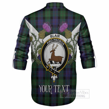 Blair Tartan Family Crest Ghillie Shirt Scottish Burns Night Thistle Floral