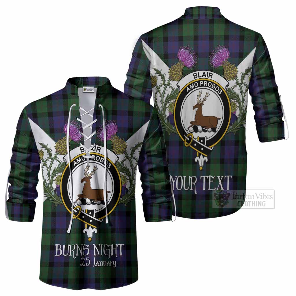 Blair Tartan Family Crest Ghillie Shirt Scottish Burns Night Thistle Floral
