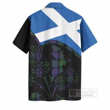 Blair Tartan Family Crest Hawaiian Shirt Scotland Thistle Floral Flag Style