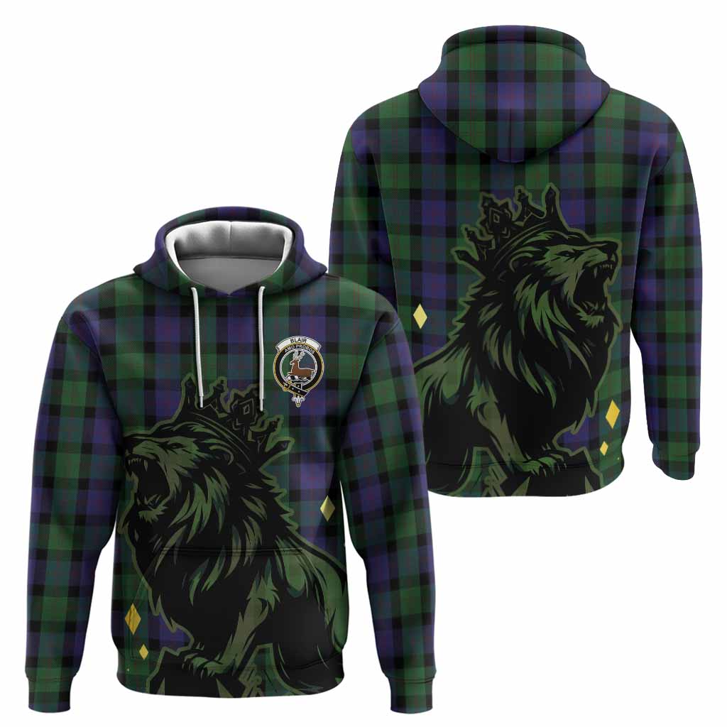 Blair Tartan Family Crest Hoodie Crowned Lion Roaring