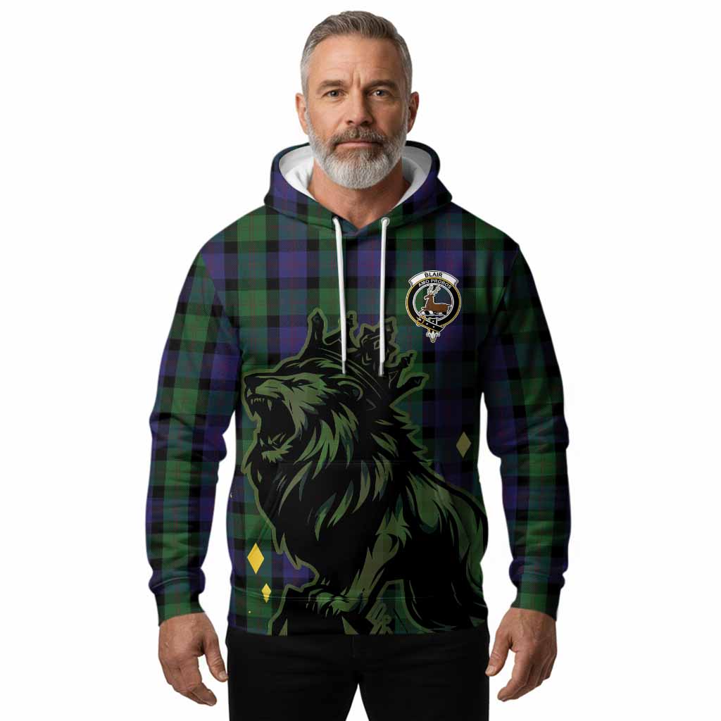 Blair Tartan Family Crest Hoodie Crowned Lion Roaring