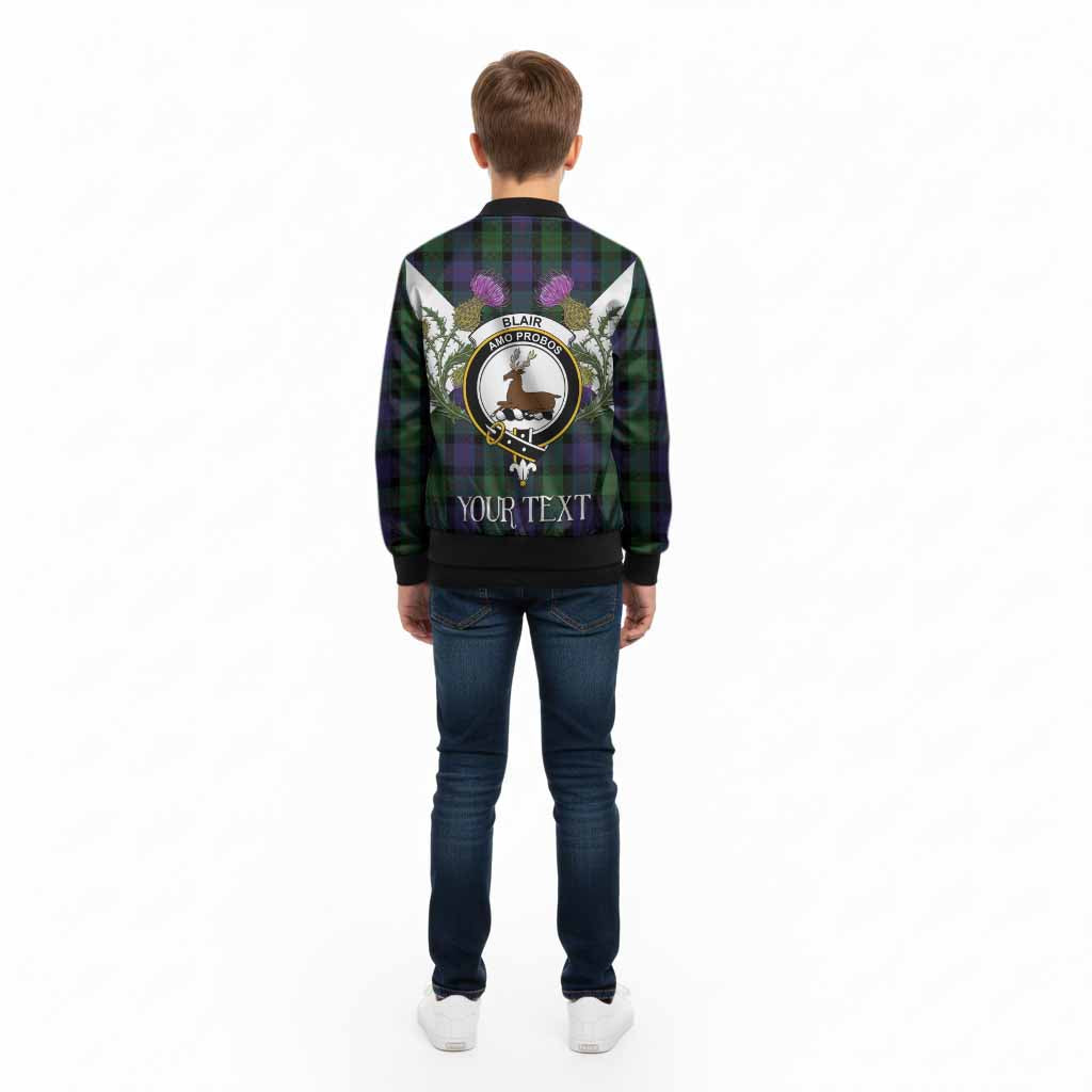 Blair Tartan Family Crest Kid Bomber Jacket Scottish Burns Night Thistle Floral