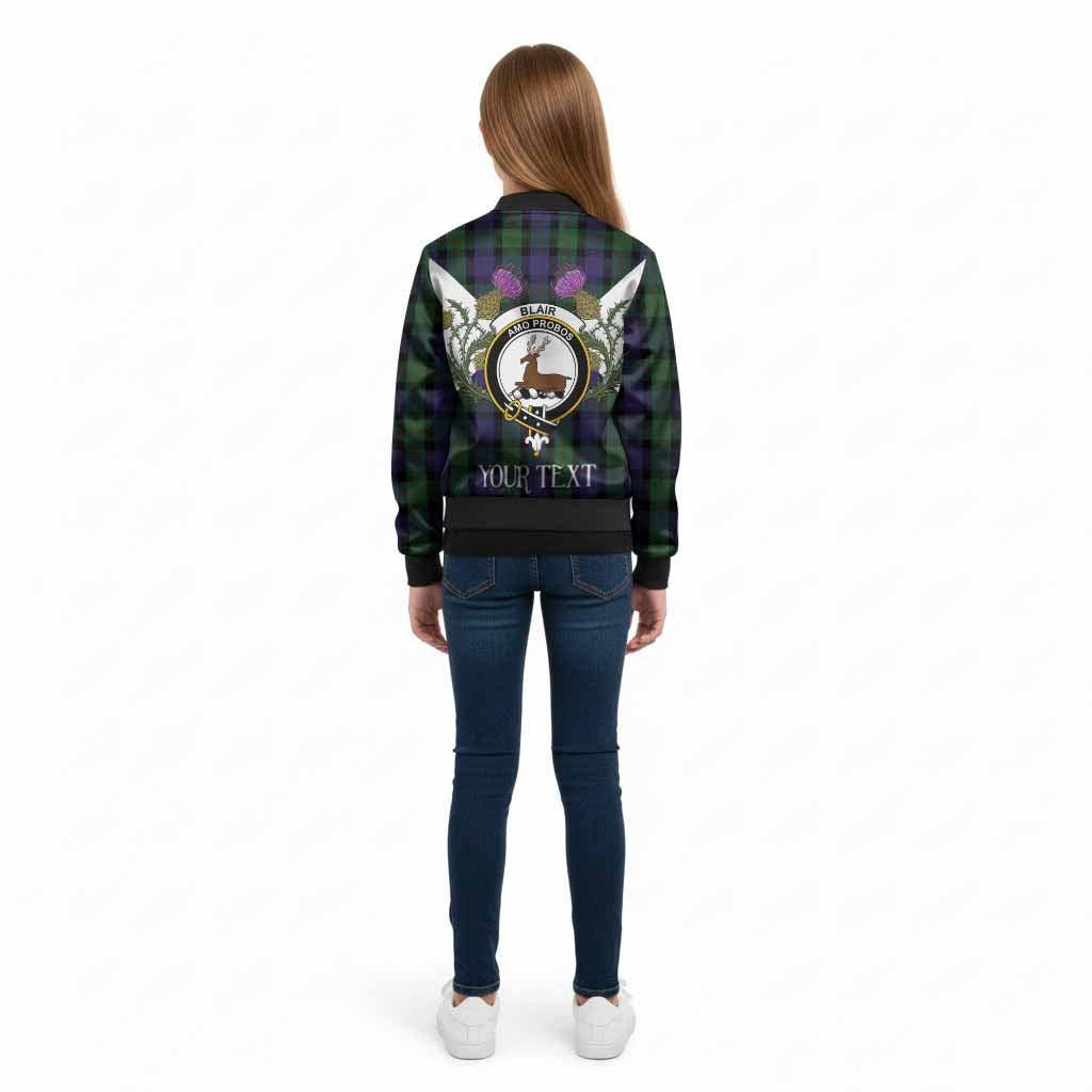 Blair Tartan Family Crest Kid Bomber Jacket Scottish Burns Night Thistle Floral