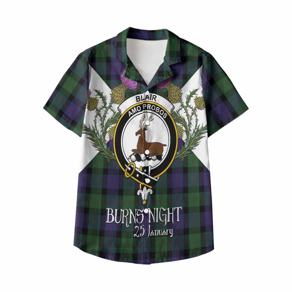 Blair Tartan Family Crest Kid Hawaiian Shirt Scottish Burns Night Thistle Floral