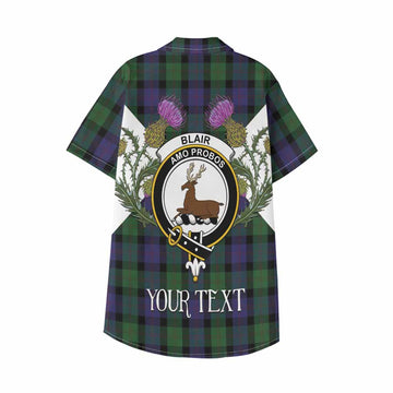 Blair Tartan Family Crest Kid Hawaiian Shirt Scottish Burns Night Thistle Floral