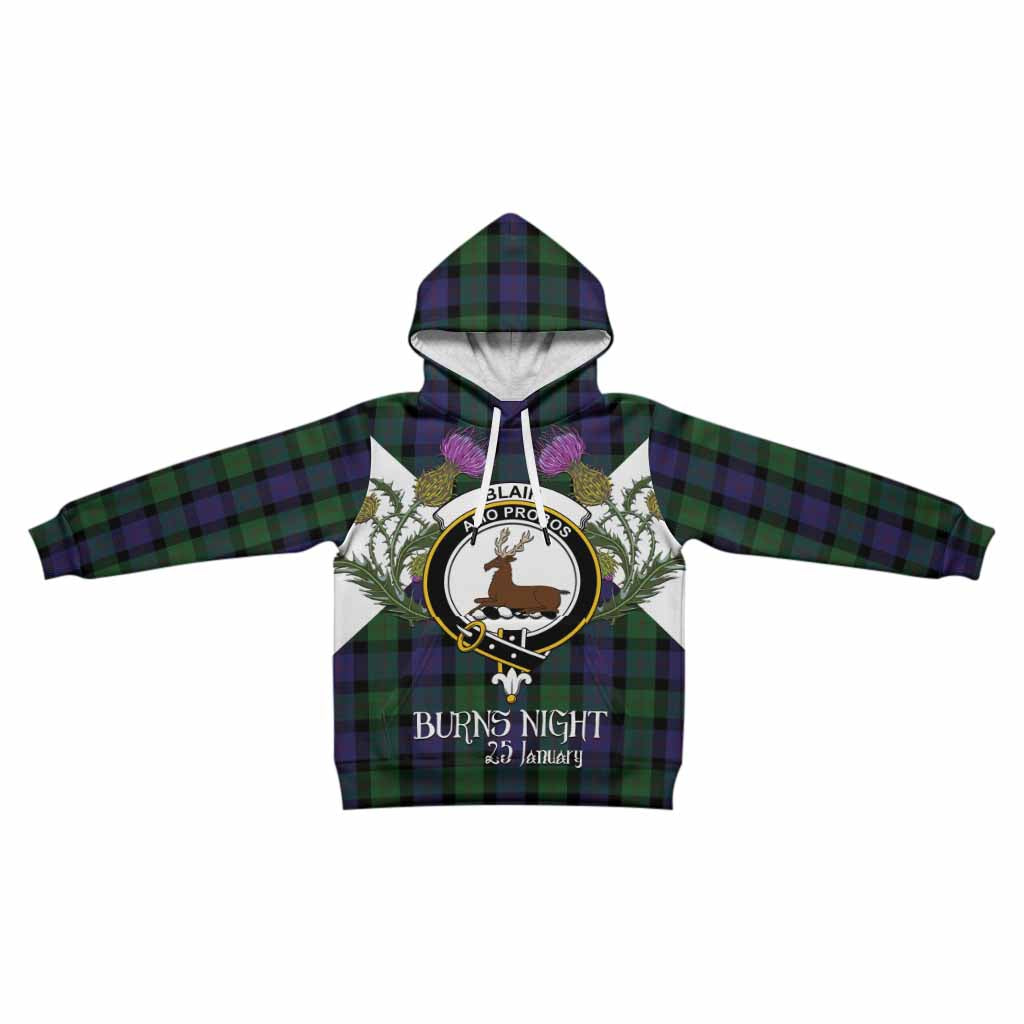 Blair Tartan Family Crest Kid Hoodie Scottish Burns Night Thistle Floral