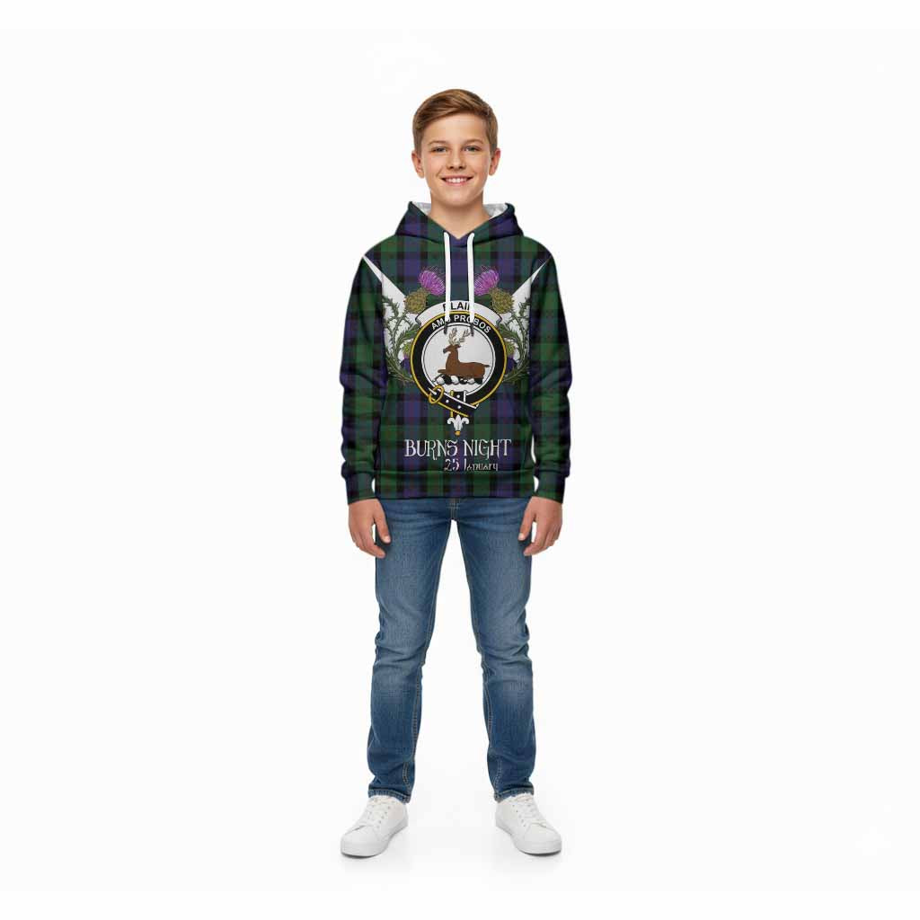 Blair Tartan Family Crest Kid Hoodie Scottish Burns Night Thistle Floral