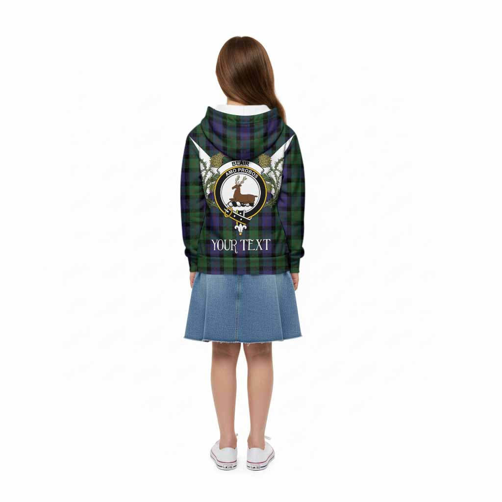 Blair Tartan Family Crest Kid Hoodie Scottish Burns Night Thistle Floral