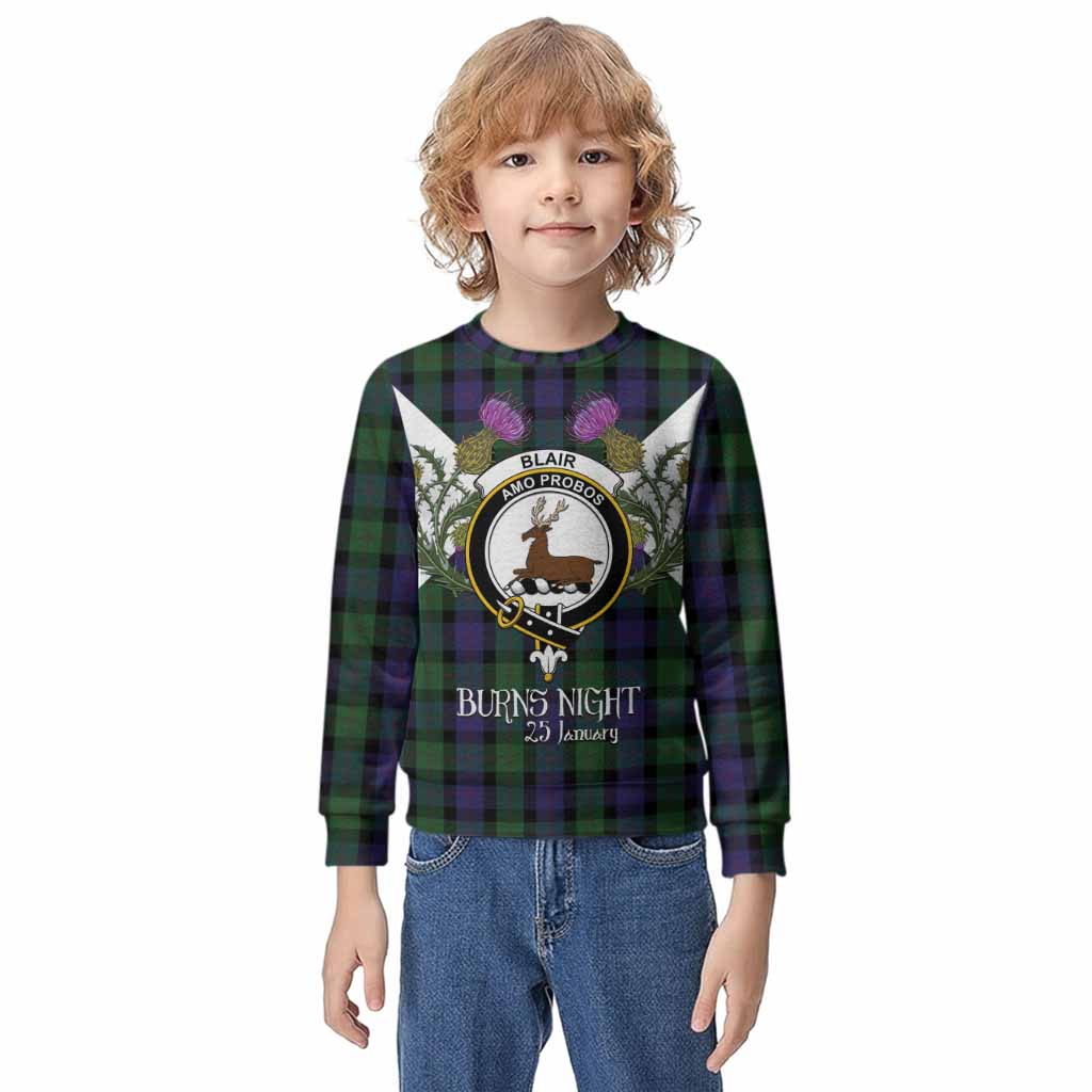 Blair Tartan Family Crest Kid Knitted Sweatshirt Scottish Burns Night Thistle Floral