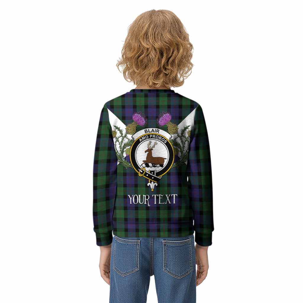 Blair Tartan Family Crest Kid Knitted Sweatshirt Scottish Burns Night Thistle Floral