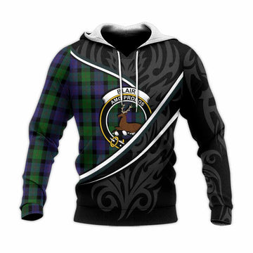 Blair Tartan Family Crest Knitted Hoodie Celtic Scottish Thistle Floral