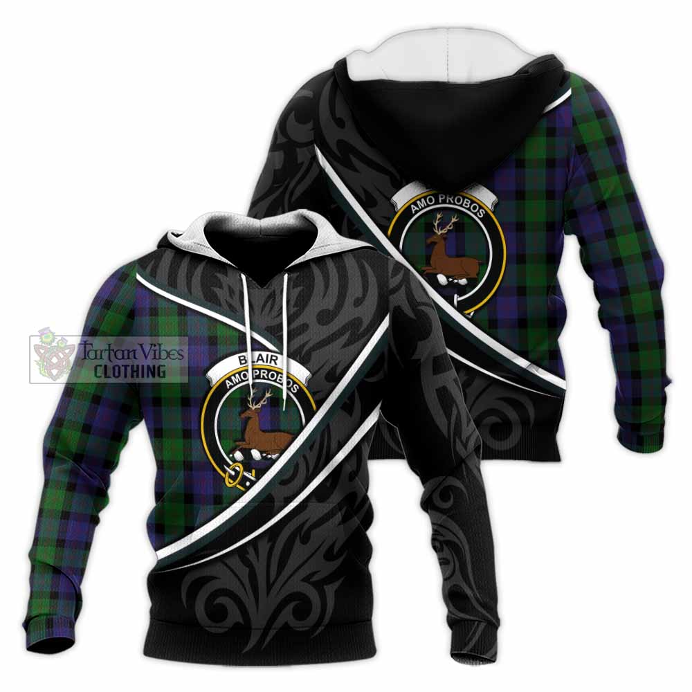 Blair Tartan Family Crest Knitted Hoodie Celtic Scottish Thistle Floral - Tartan Vibes Clothing