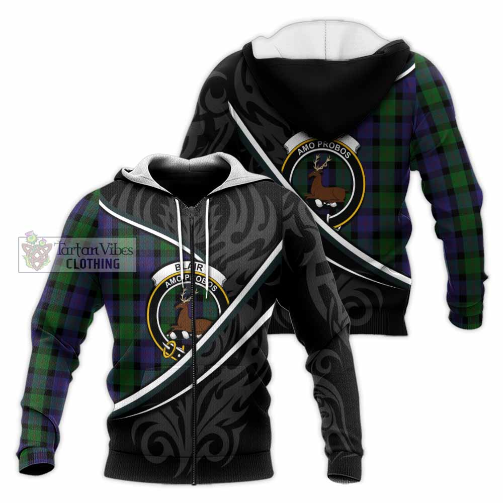 Blair Tartan Family Crest Knitted Hoodie Celtic Scottish Thistle Floral - Tartan Vibes Clothing