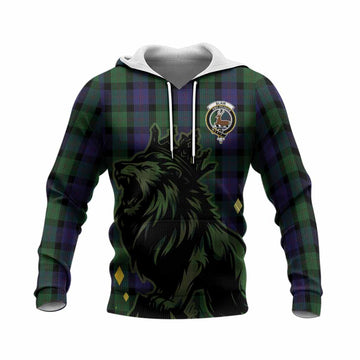 Blair Tartan Family Crest Knitted Hoodie Crowned Lion Roaring