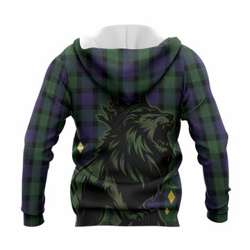 Blair Tartan Family Crest Knitted Hoodie Crowned Lion Roaring