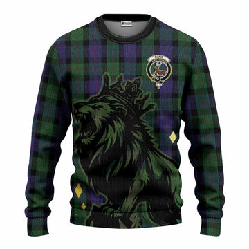 Blair Tartan Family Crest Knitted Sweater Crowned Lion Roaring