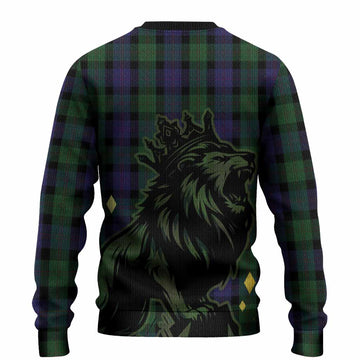 Blair Tartan Family Crest Knitted Sweater Crowned Lion Roaring