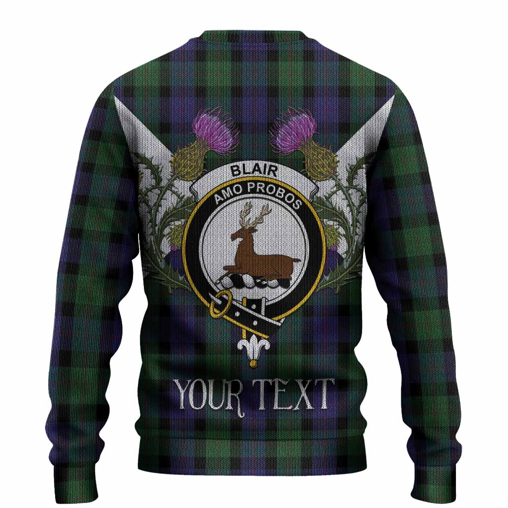 Blair Tartan Family Crest Knitted Sweater Scottish Burns Night Thistle Floral