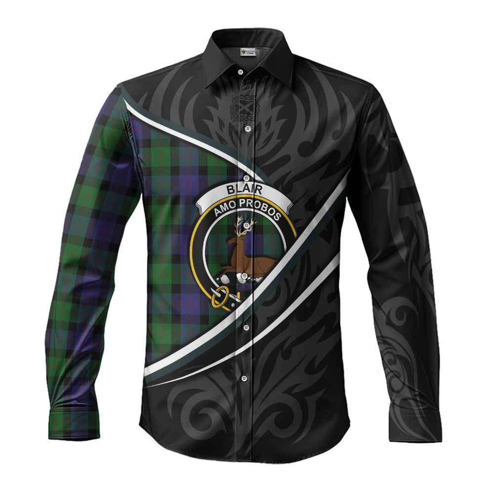 Blair Tartan Family Crest Long Sleeve Button Shirts Celtic Scottish Thistle Floral - Tartan Vibes Clothing