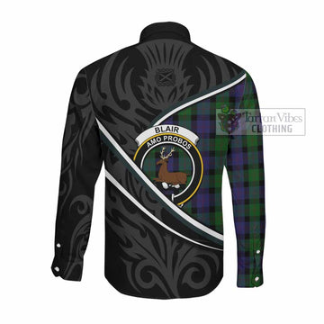 Blair Tartan Family Crest Long Sleeve Button Shirts Celtic Scottish Thistle Floral