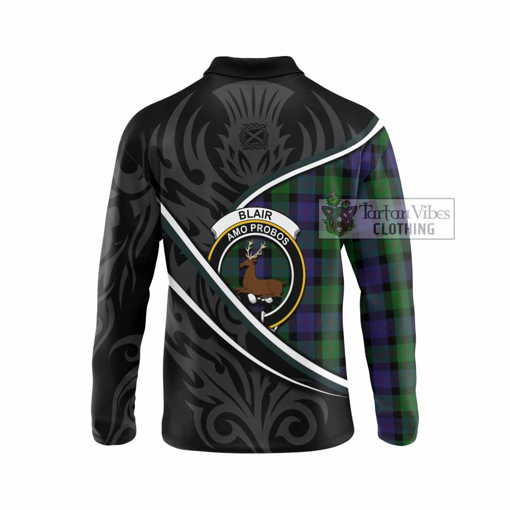 Blair Tartan Family Crest Long Sleeve Polo Shirt Celtic Scottish Thistle Floral - Tartan Vibes Clothing