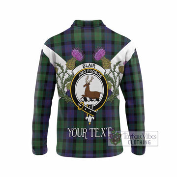 Blair Tartan Family Crest Long Sleeve Polo Shirt Scottish Burns Night Thistle Floral