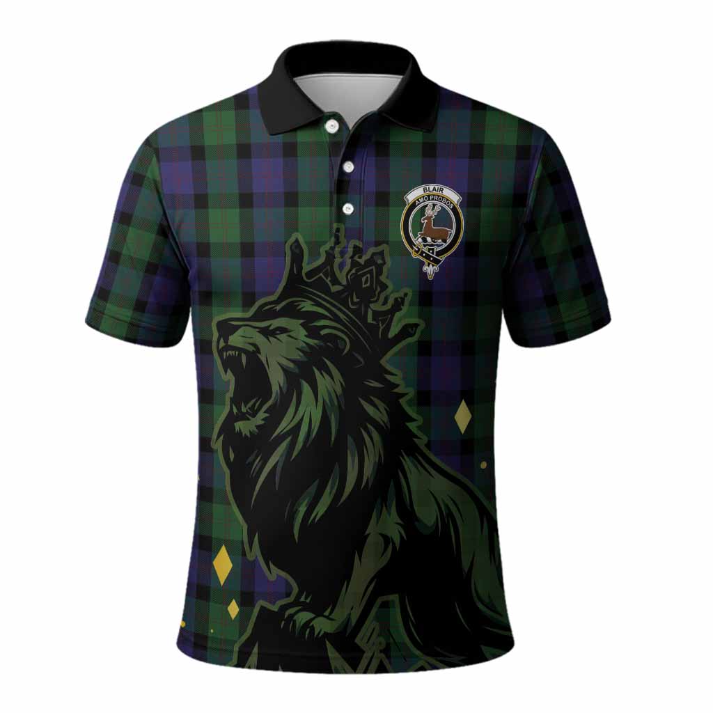 Blair Tartan Family Crest Polo Shirt Crowned Lion Roaring