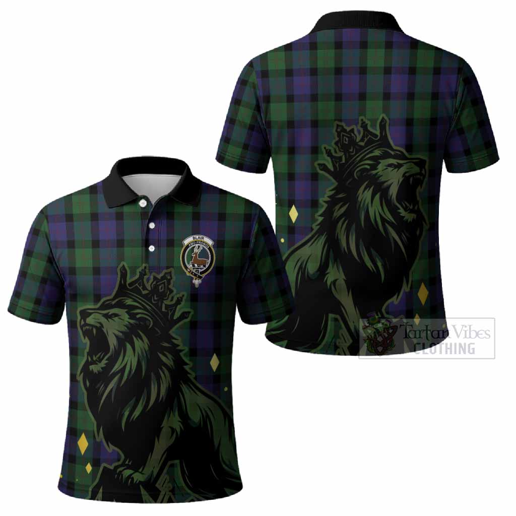 Blair Tartan Family Crest Polo Shirt Crowned Lion Roaring