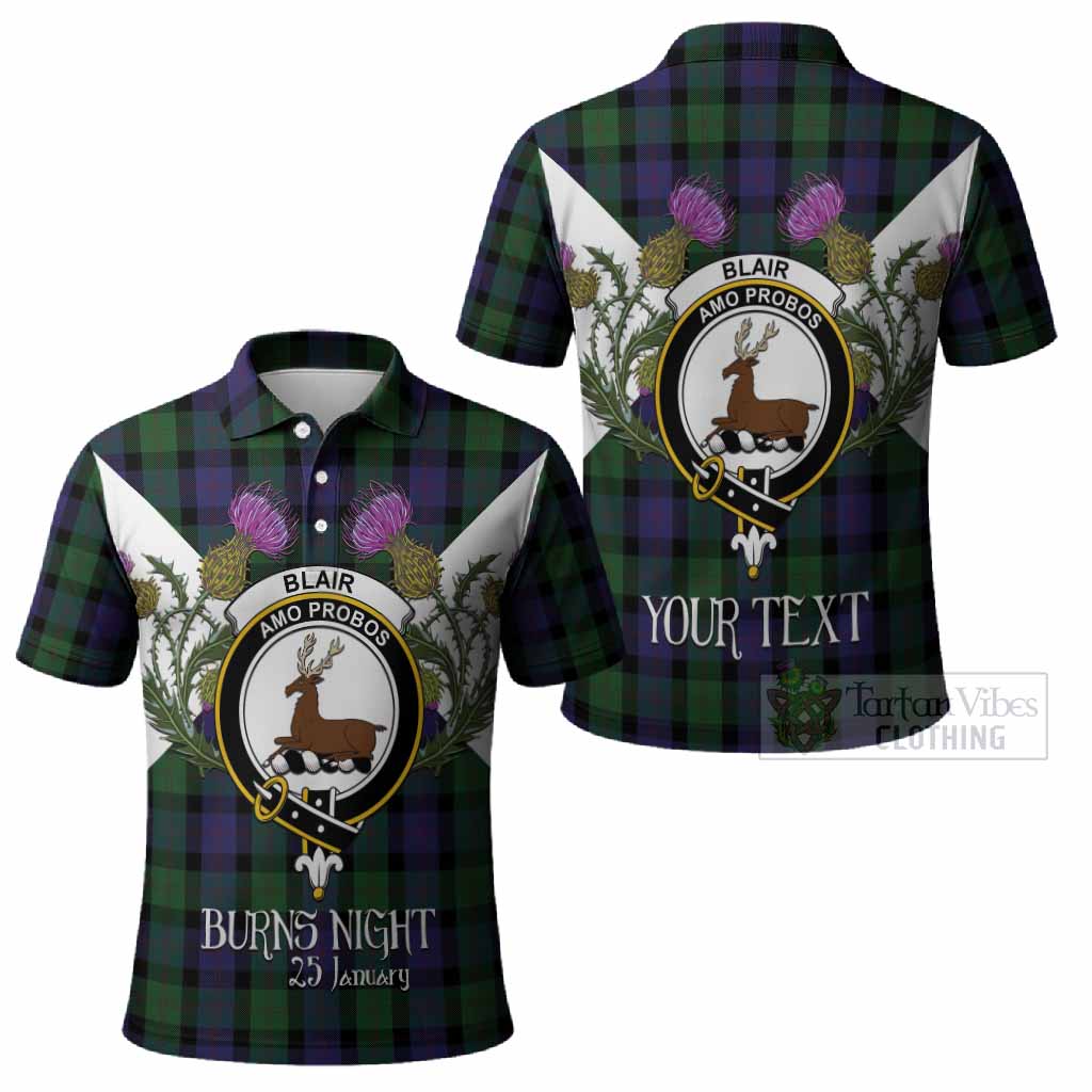 Blair Tartan Family Crest Polo Shirt Scottish Burns Night Thistle Floral