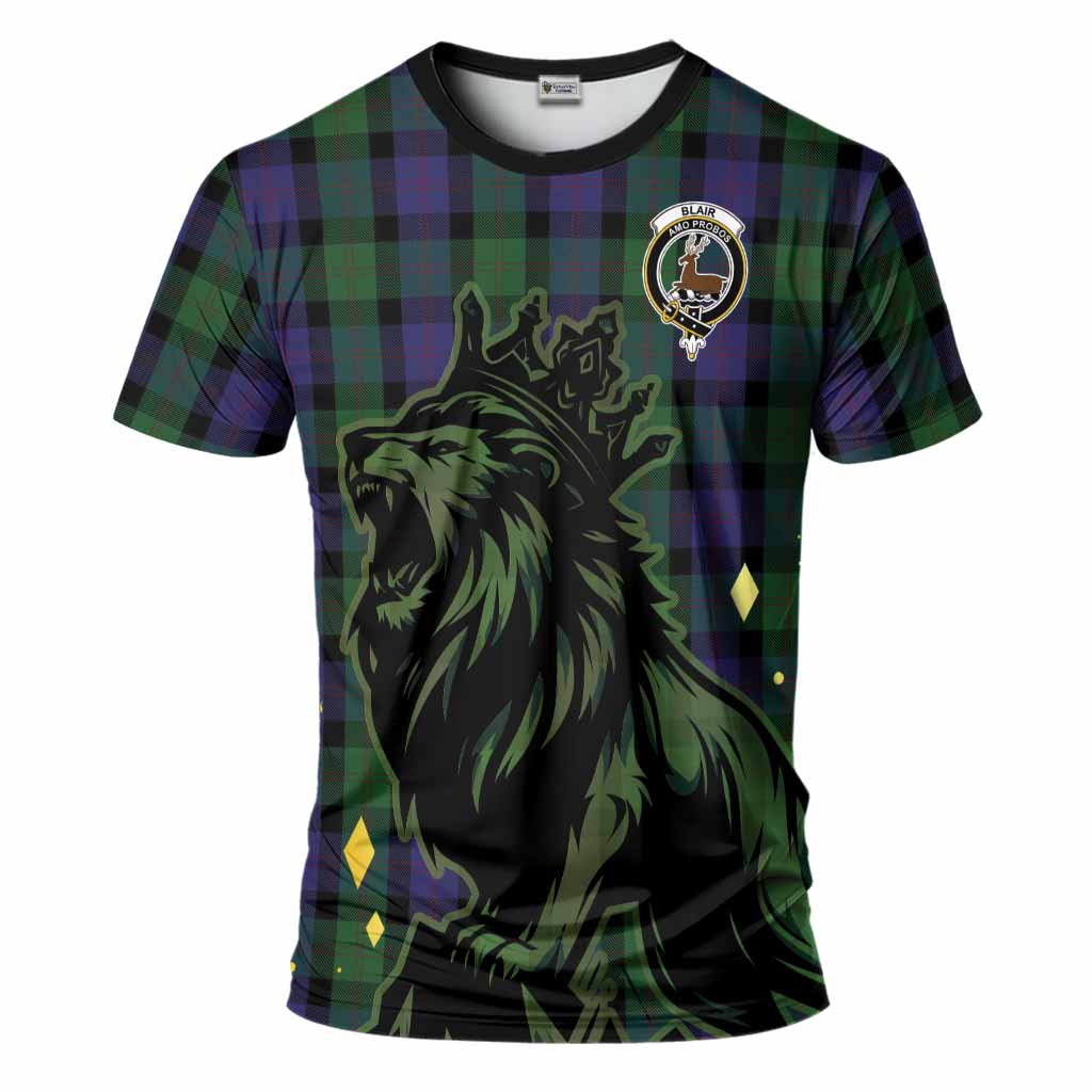Blair Tartan Family Crest T-Shirt Crowned Lion Roaring