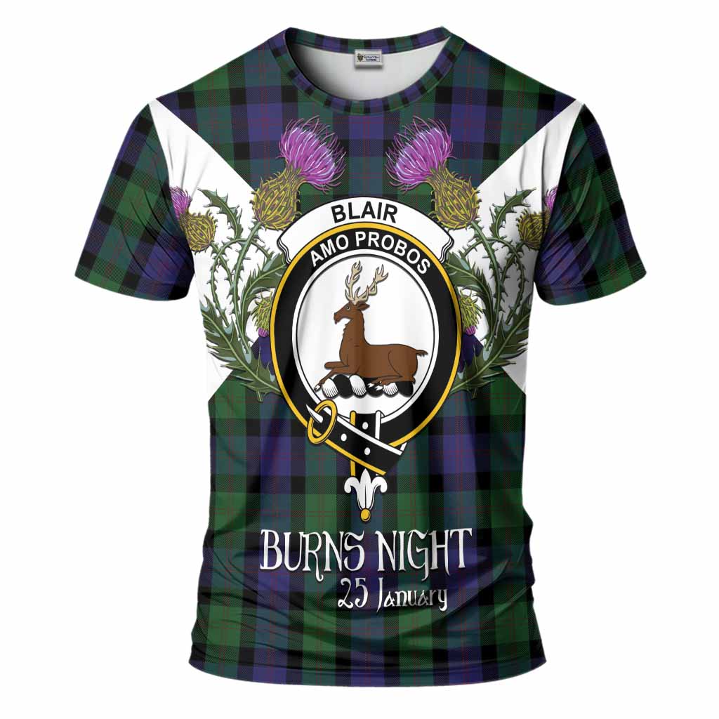 Blair Tartan Family Crest T-Shirt Scottish Burns Night Thistle Floral