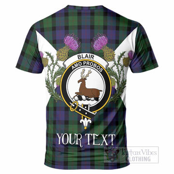 Blair Tartan Family Crest T-Shirt Scottish Burns Night Thistle Floral