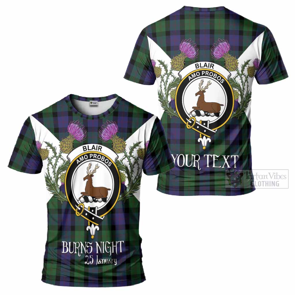 Blair Tartan Family Crest T-Shirt Scottish Burns Night Thistle Floral