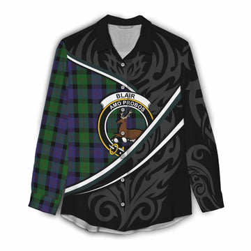 Blair Tartan Family Crest Women Casual Shirt Celtic Scottish Thistle Floral