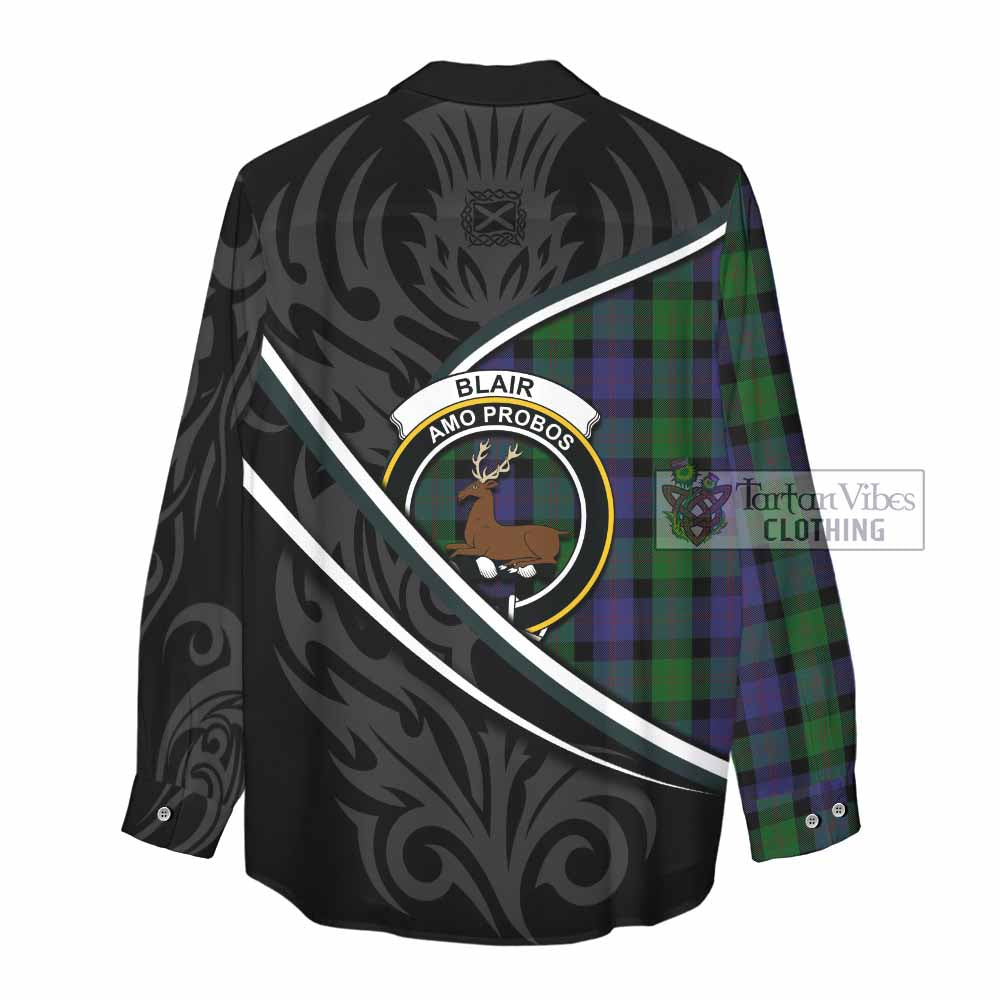 Blair Tartan Family Crest Women Casual Shirt Celtic Scottish Thistle Floral - Tartan Vibes Clothing